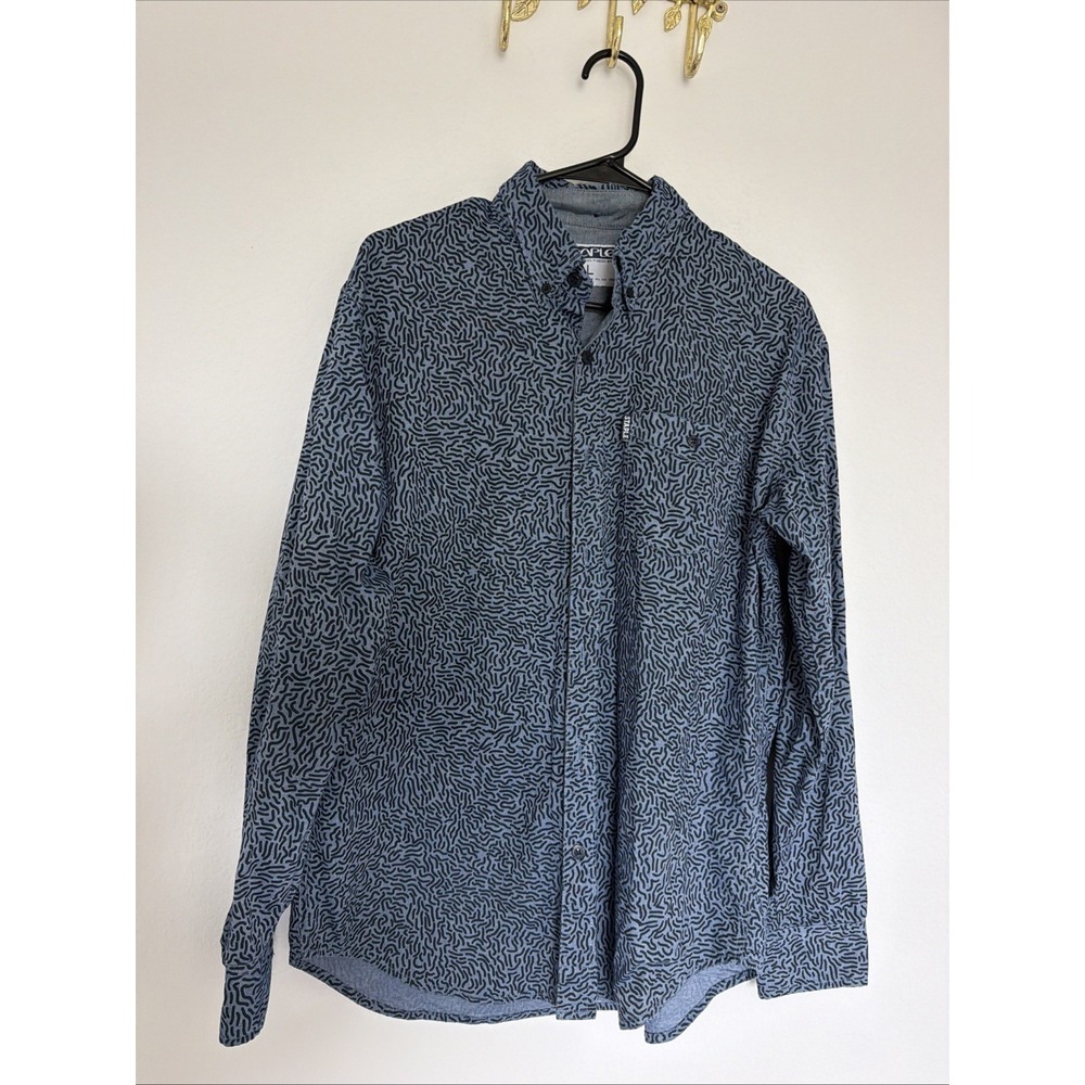 Staple Pigeon Mens Blue Print 100% Cotton Long Sleeve Button Down Shirt Sz Large